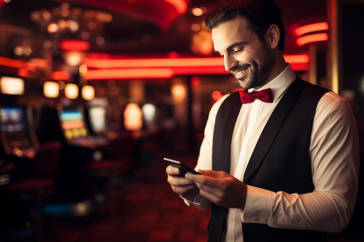 Layar dashboard menampilkan berbagai kategori permainan: dealer langsung, slot, dan olahraga